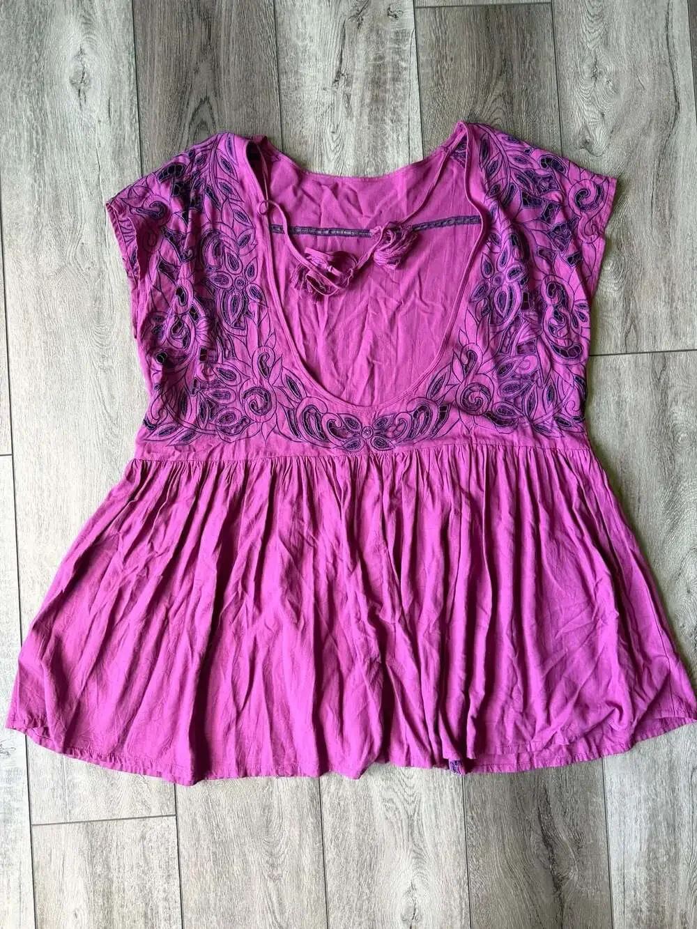 Free People Heartland Mini Dress Purple Embroidered Tunic